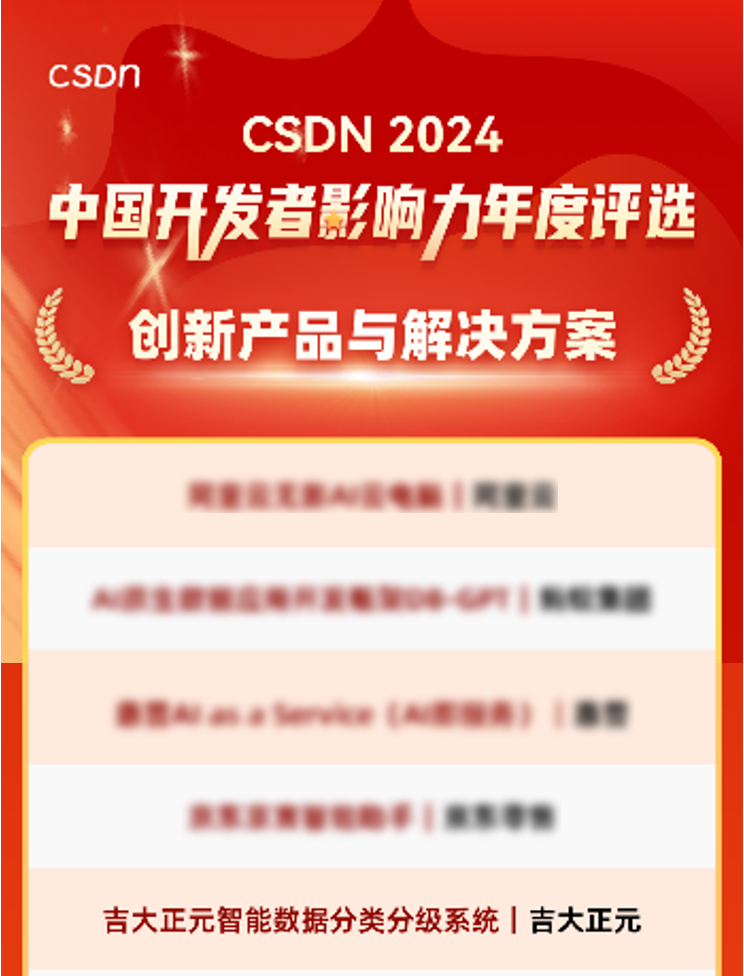 吉大正元智能数据分类分级系统荣登CSDN2024中国开发者影响力年度榜单